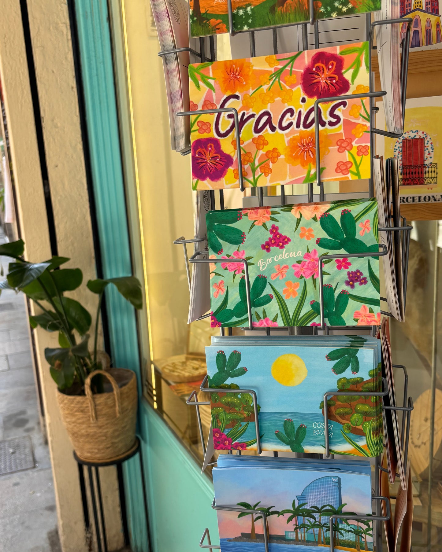 Flores - Barcelona - Colección de ilustraciones artísticas Estampado Papel Postal A6 España Adelfa Cactus Buganvilla Flores Plantas Mediterráneo