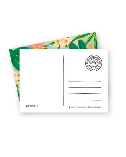 Flores - Barcelona - Colección de ilustraciones artísticas Estampado Papel Postal A6 España Adelfa Cactus Buganvilla Flores Plantas Mediterráneo