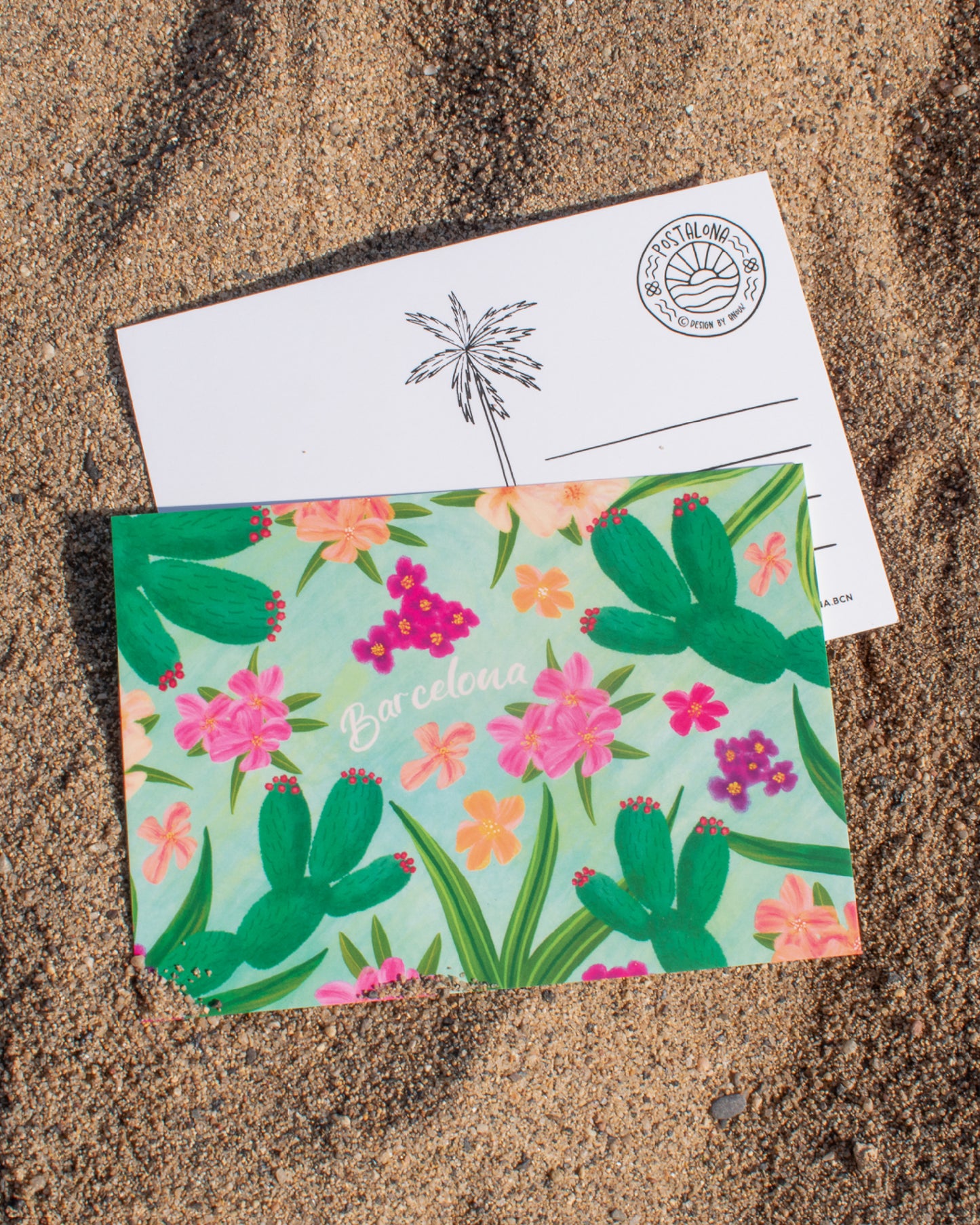 Flores - Barcelona - Colección de ilustraciones artísticas Estampado Papel Postal A6 España Adelfa Cactus Buganvilla Flores Plantas Mediterráneo